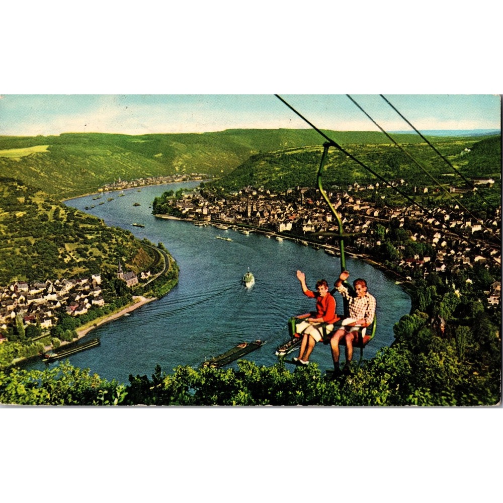 Vintage‎ Boppard am Rhein Postcard Scenic Rhine View Funicular Railway